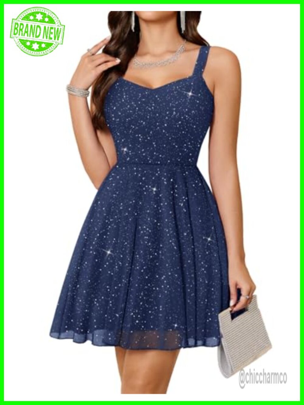 Sequin Tulle Short Cocktail Dress V-Neck Spaghetti Strap A-Line